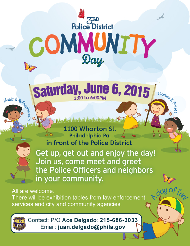 Flyer for 3rd Police District Community Day, 6/6/2015, 1-6 PM