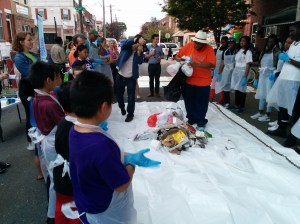 Trash sorting at corner of 10th & Wolf